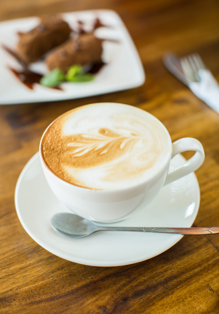 cappuccino on a wooden table