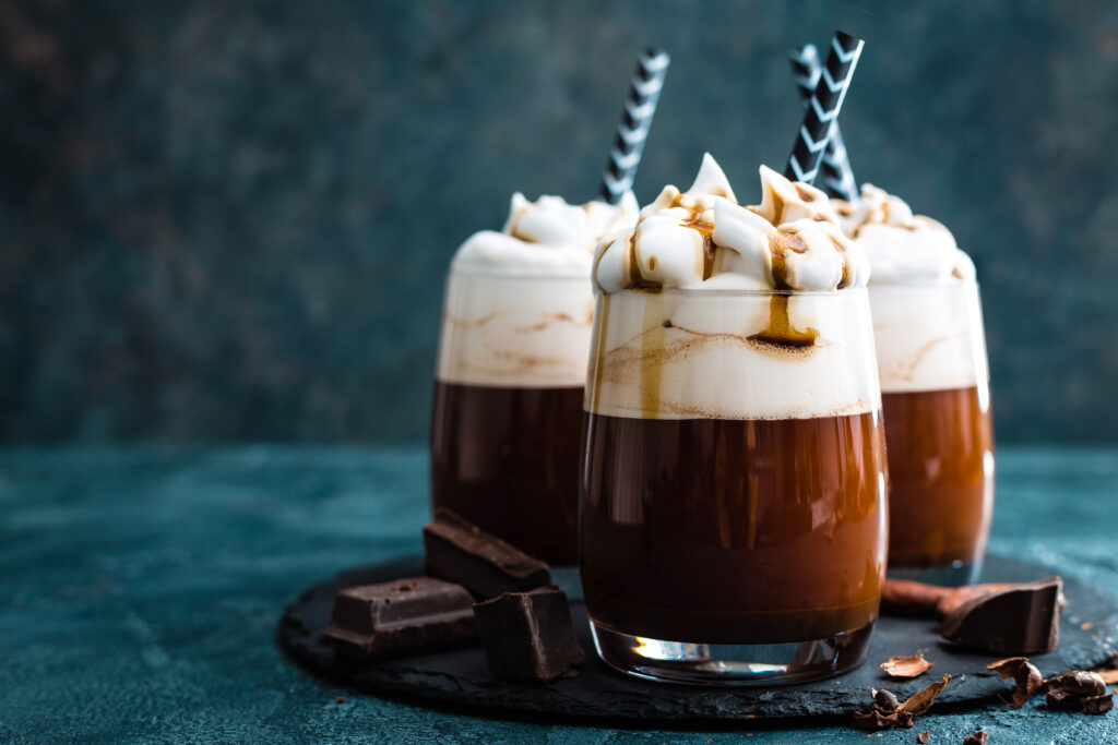 Mocha with whipped cream Chocolate dessert.